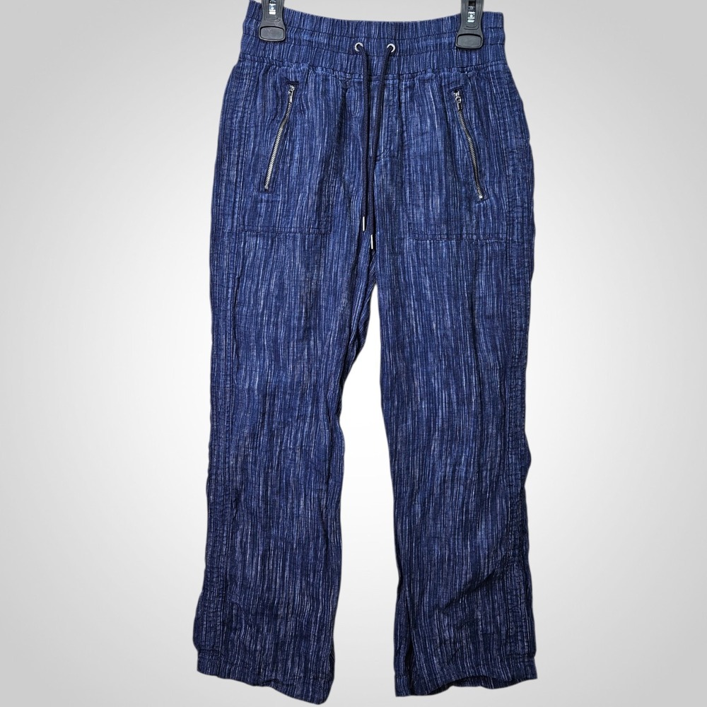 Athleta Cabo Linen Textured Wide Leg Pants Size 4 High Rise Chambray Drawstring‎